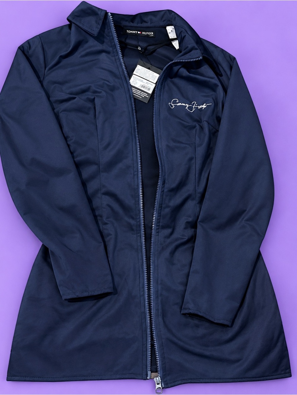 Sean John Long Sleeve Navy Zip-Front Dress
